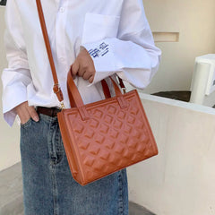 Plaid Tote Handbag PU Leather Women Shoulder Crossbody Bag