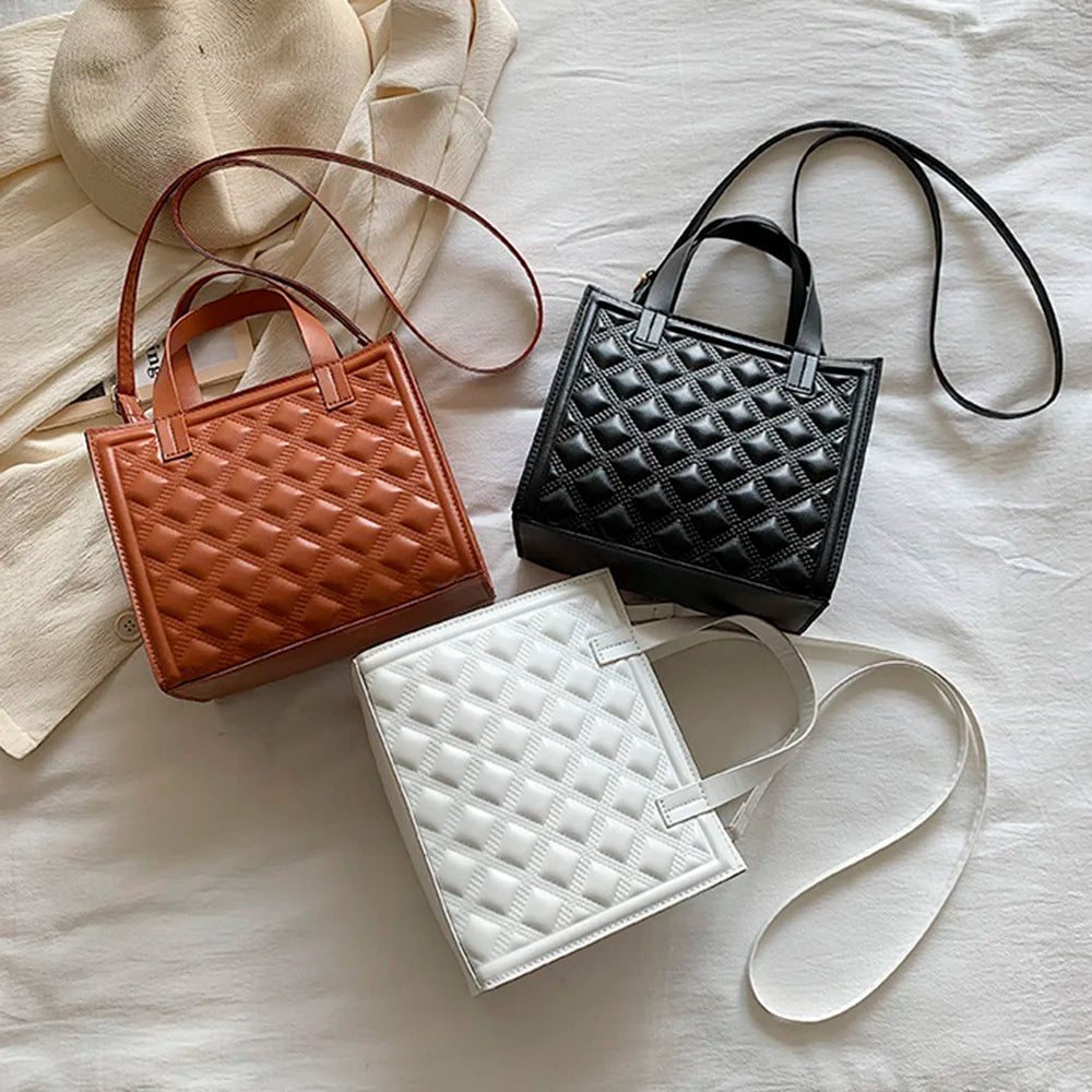 Plaid Tote Handbag PU Leather Women Shoulder Crossbody Bag