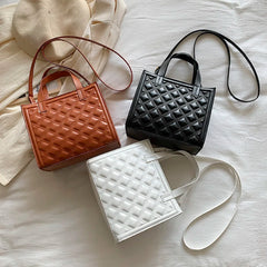 Plaid Tote Handbag PU Leather Women Shoulder Crossbody Bag