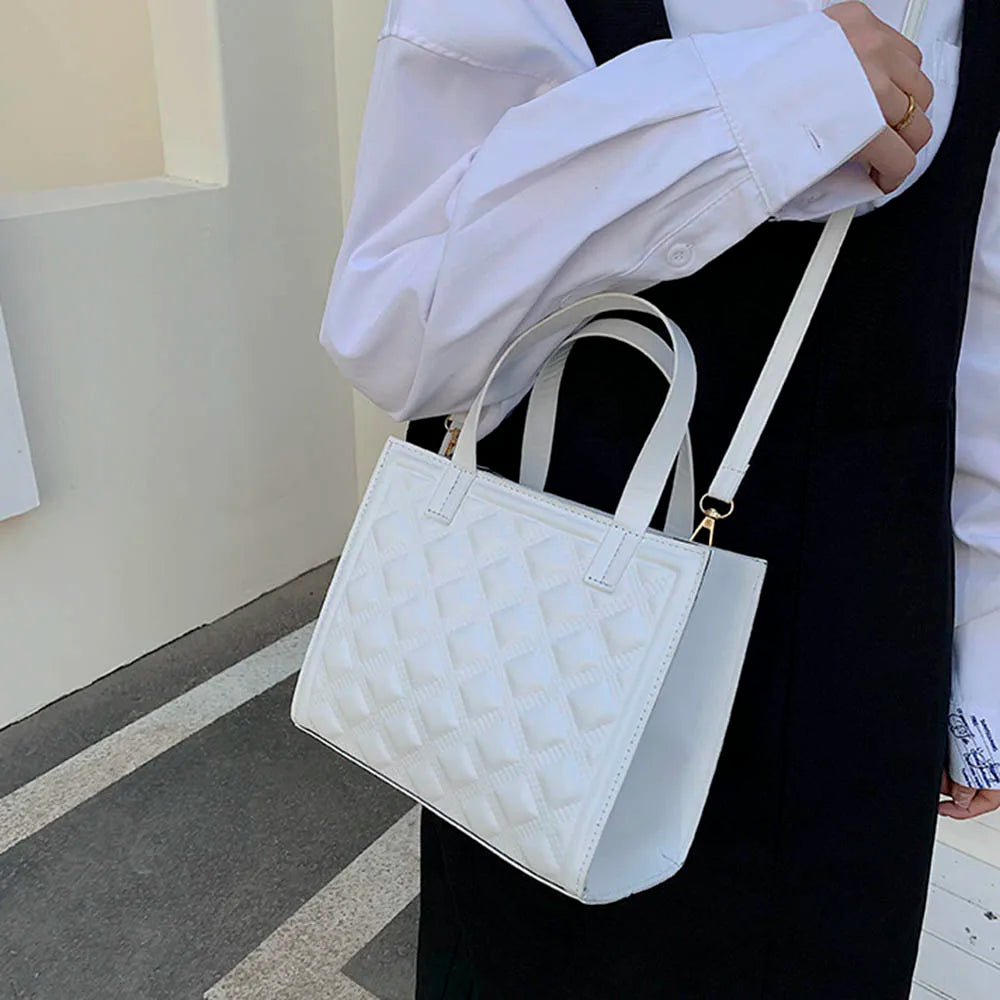 Plaid Tote Handbag PU Leather Women Shoulder Crossbody Bag