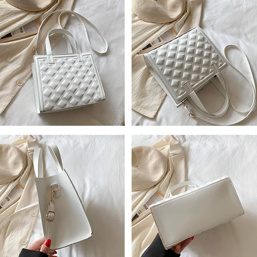 Plaid Tote Handbag PU Leather Women Shoulder Crossbody Bag