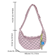 Plaid Underarm Bag Half Moon Ladies Handbag