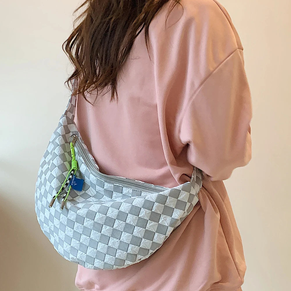 Plaid Underarm Bag Half Moon Ladies Handbag