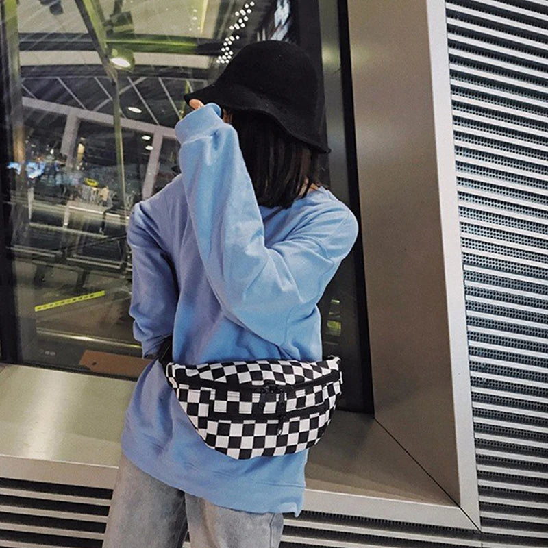 Colorful Plaid Waistbag Unisex Banana Bag Adjustable Shoulder Chest Bag