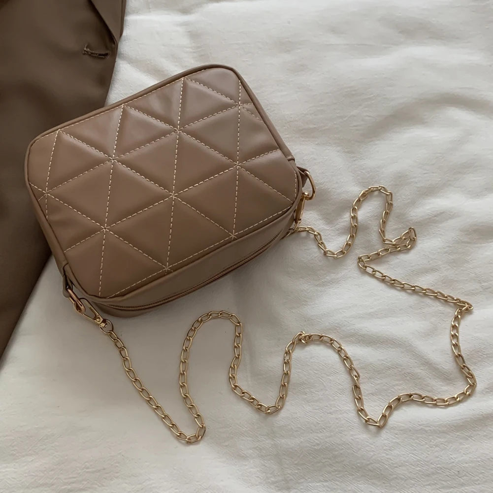 Plaid Women Crossbody Bag Chain Female Underarm Bag Casual Solid PU Leather