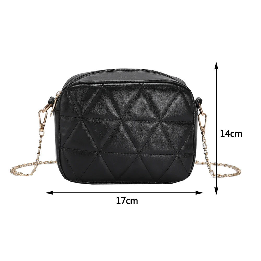 Plaid Women Crossbody Bag Chain Female Underarm Bag Casual Solid PU Leather