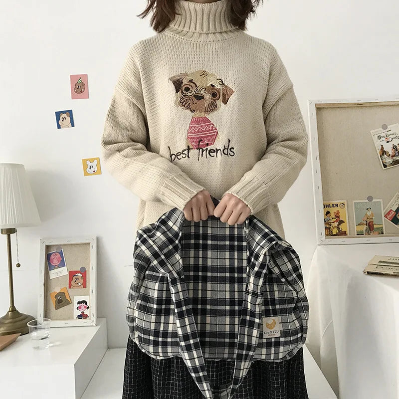 Plaid Women Shoulder Bag Large Capacity Cotton Tote Canvas Handbag
