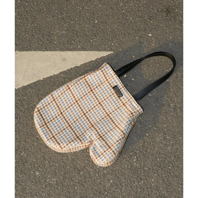 Plaid Women Bag Woolen Gloves Crossbody Shoulder Bag Tote Bags Purse
