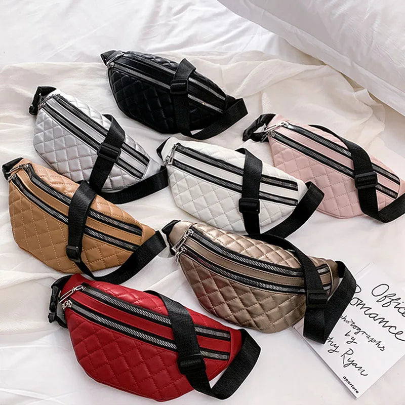 Plaid Women's Waist Bag PU Leather Belt Bags Shoulder Crossbody Chest Bag