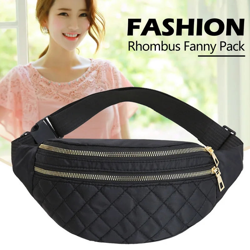 Plaid Women's Waist Bag PU Leather Belt Bags Shoulder Crossbody Chest Bag