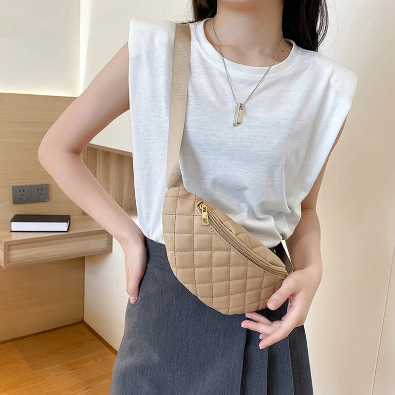 Plaid PU Leather Waist Bag Crossbody Chest Bag