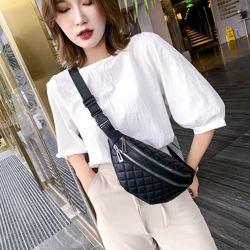 Plaid Women's Waist Bag PU Leather Belt Bags Shoulder Crossbody Chest Bag