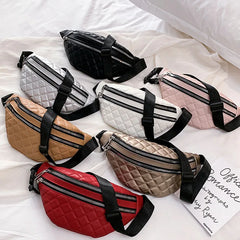 Plaid Women's Waist Bag PU Leather Belt Bag Crossbody Chest Bag