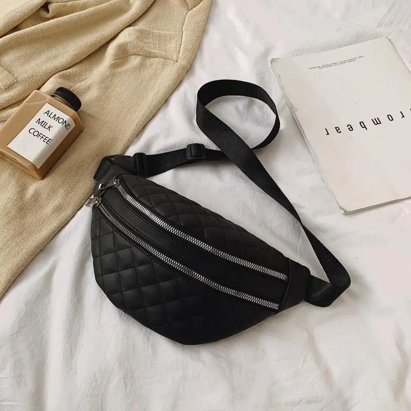 Plaid Women's Waist Bag PU Leather Belt Bag Crossbody Chest Bag