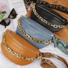 Plaid PU Leather Waist Bag with Metal Chain Crossbody Shoulder Bags