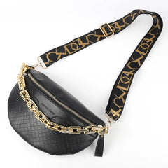 Plaid PU Leather Waist Bag with Metal Chain Crossbody Shoulder Bags