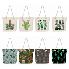 Cactus Tote Bag Floral Print Handbag High Capacity Shopping Bag
