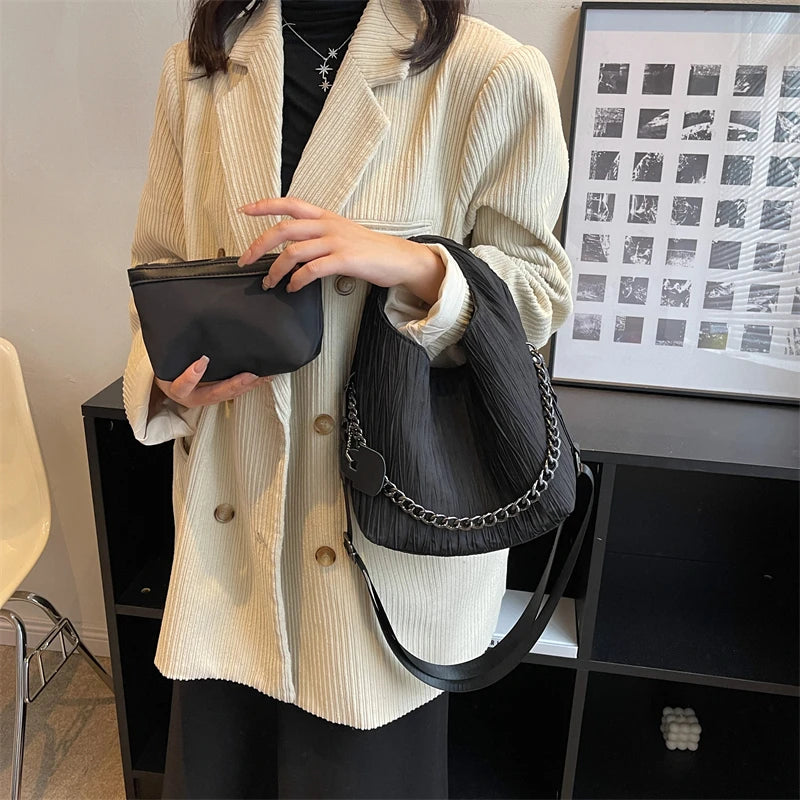 Pleated Handbag Chain Lady Shoulder Bags Shopping Pack Crossbody Bag