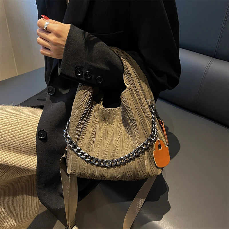 Pleated Handbag Chain Lady Shoulder Bags Shopping Pack Crossbody Bag