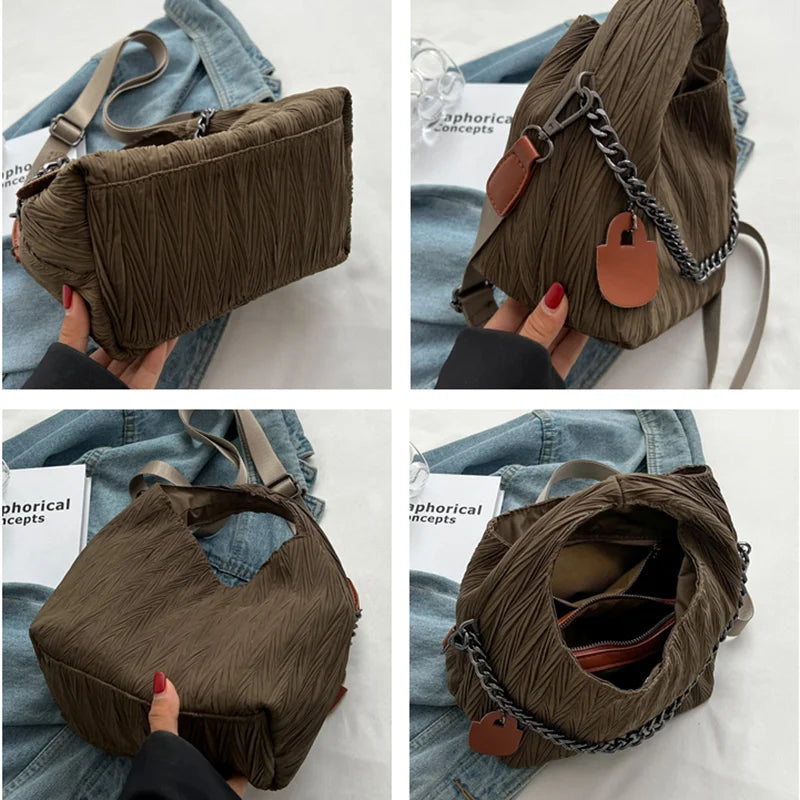 Pleated Handbag Chain Lady Shoulder Bags Shopping Pack Crossbody Bag