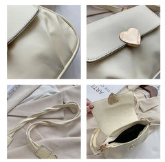 Pleated Ladies Handbags Shoulder Bags Heart Hasp Purse for Women Female