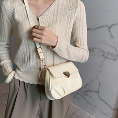 Pleated Ladies Handbags Shoulder Bags Heart Hasp Purse for Women Female