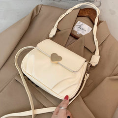 Pleated Ladies Handbags Shoulder Bags Heart Hasp Purse for Women Female