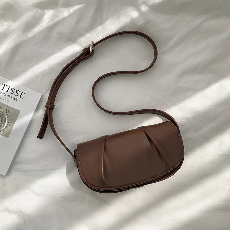 Pleated Versatile Messenger Solid Small Shoulder Women's Casual Phone Flap Bag