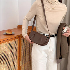 Pleated Versatile Messenger Solid Small Shoulder Women's Casual Phone Flap Bag