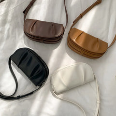 Pleated Versatile Messenger Solid Small Shoulder Women's Casual Phone Flap Bag