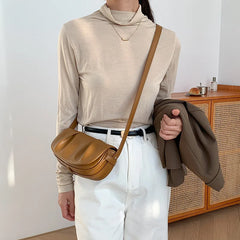 Pleated Versatile Messenger Solid Small Shoulder Women's Casual Phone Flap Bag