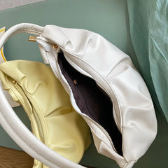 Pleated Women Underarm Bag Soft PU Leather Ladies Shoulder Bags Ruched Female