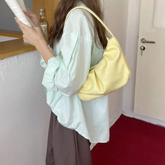 Pleated Women Underarm Bag Soft PU Leather Ladies Shoulder Bags Ruched Female