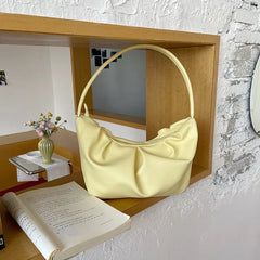 Pleated Women Underarm Bag Soft PU Leather Ladies Shoulder Bags Ruched Female