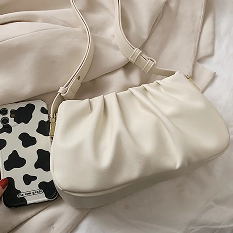 Pleated Women's Shoulder Bag Autumn Office Purse Handbags
