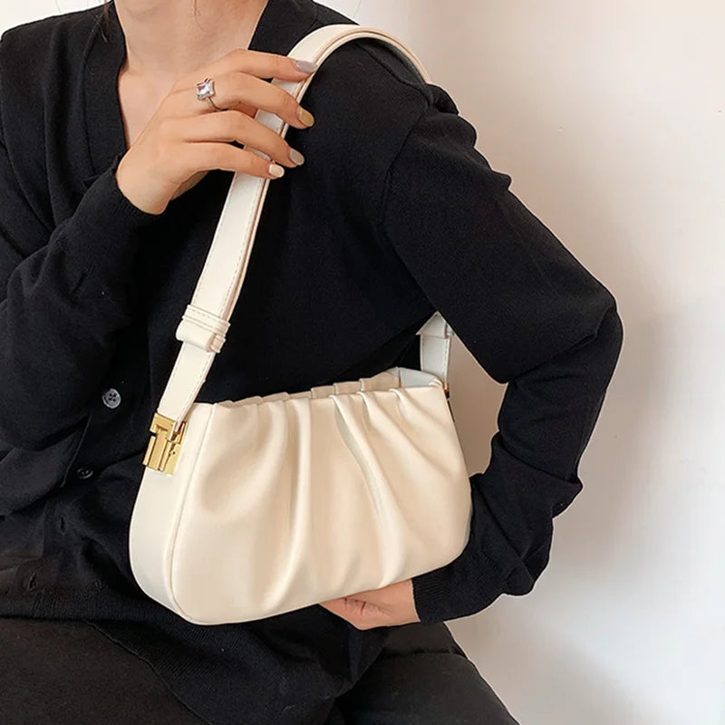 Pleated Women's Shoulder Bag Autumn Office Purse Handbags