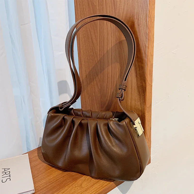 Pleated Women's Shoulder Bag Autumn Office Purse Handbags