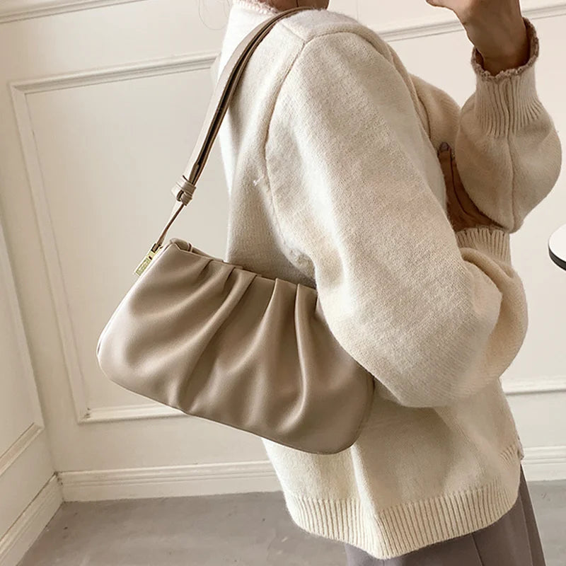 Pleated Women's Shoulder Bag Autumn Office Purse Handbags