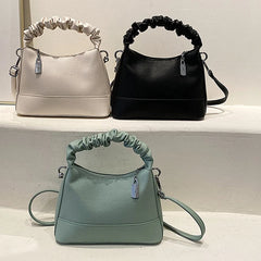 Pleated Handle Bag Bucket Crossbody Bags Women Pu Leather Shoulder Handbags