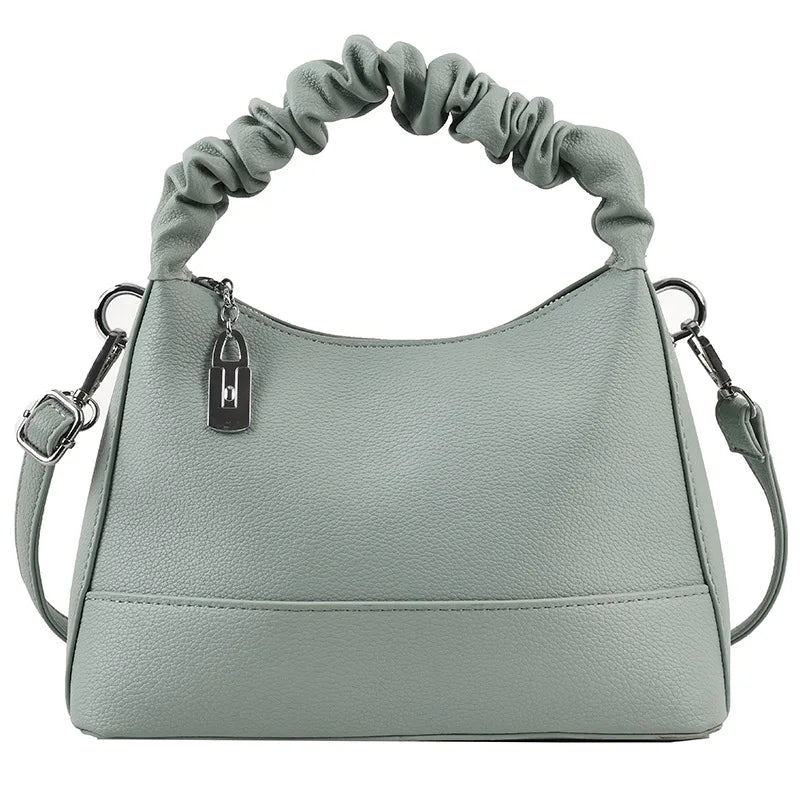 Pleated Handle Bag Bucket Crossbody Bags Women Pu Leather Shoulder Handbags