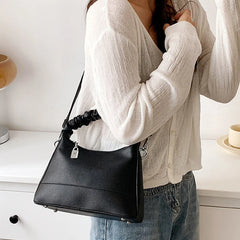 Pleated Handle Bag Bucket Crossbody Bags Women Pu Leather Shoulder Handbags