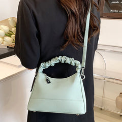 Pleated Handle Bag Bucket Crossbody Bags Women Pu Leather Shoulder Handbags