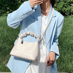 Pleated Handle Bag Bucket Crossbody Bags Women Pu Leather Shoulder Handbags