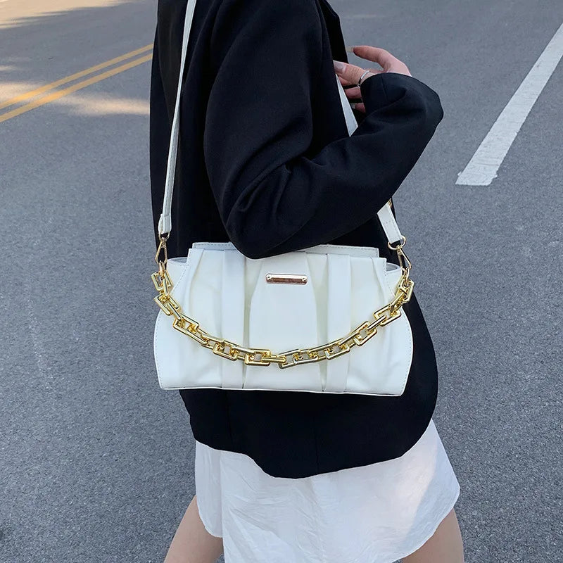 Pleated Acrylic Chains Cloud Women Hand Bags Ruched Shoulder Purses