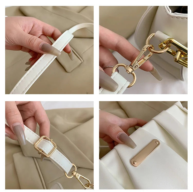 Pleated Acrylic Chains Cloud Women Hand Bags Ruched Shoulder Purses