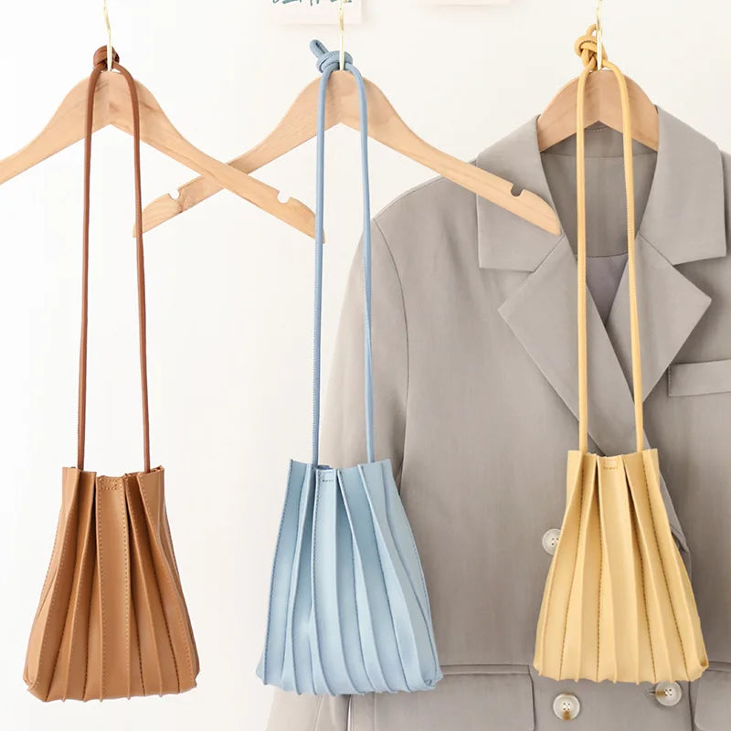 Pleated Leather Women's Crossbody Bag Small Phone Clutch Mini Messenger Handbag