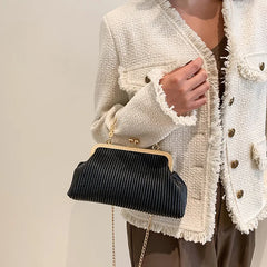 Pleated Messenger Bag Chain Purse Metal Handle Handbag Tote Bags for Women