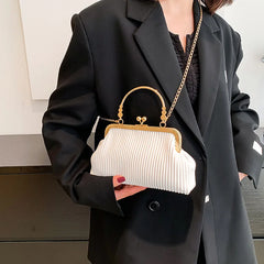 Pleated Messenger Bag Chain Purse Metal Handle Handbag Tote Bags for Women