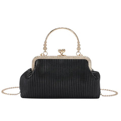 Pleated Messenger Bag Chain Purse Metal Handle Handbag Tote Bags for Women