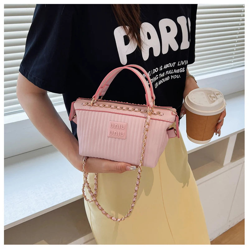 Pleated Chain Crossbody Handbag Women